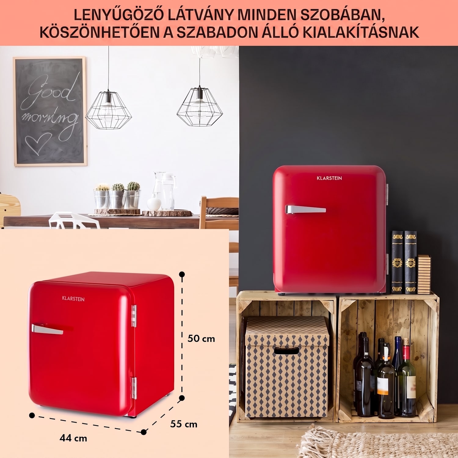 Audrey Mini, retró hűtő, 48 l, 2 szintes, F energiaosztály 48 Ltr | Piros