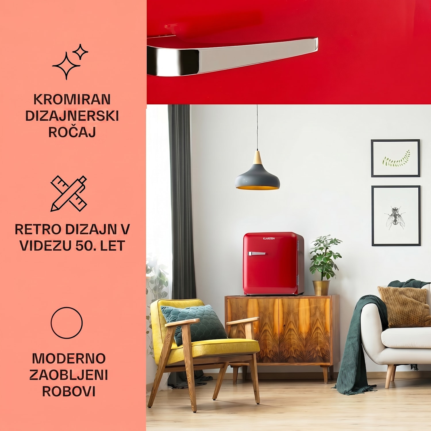 Audrey Mini, retro hladilnik, 48 l, 2 nivoja, energijski razred F 48 Ltr | Rdeča