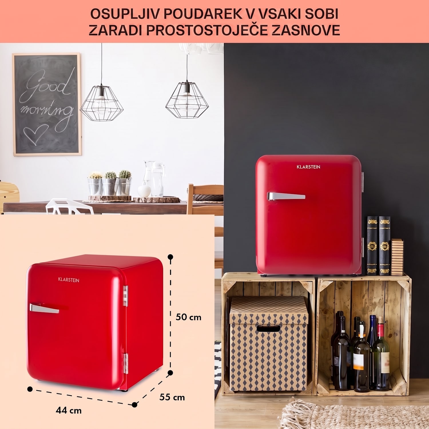 Audrey Mini, retro hladilnik, 48 l, 2 nivoja, energijski razred F 48 Ltr | Rdeča