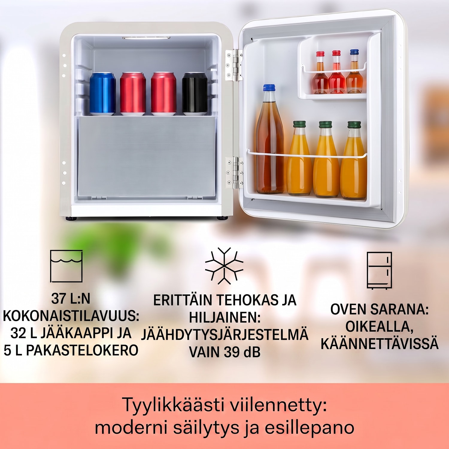 Audrey Mini 2in1 -jääkaappi energialuokka E pakastelokero LED 37 l | Vintage Kerma