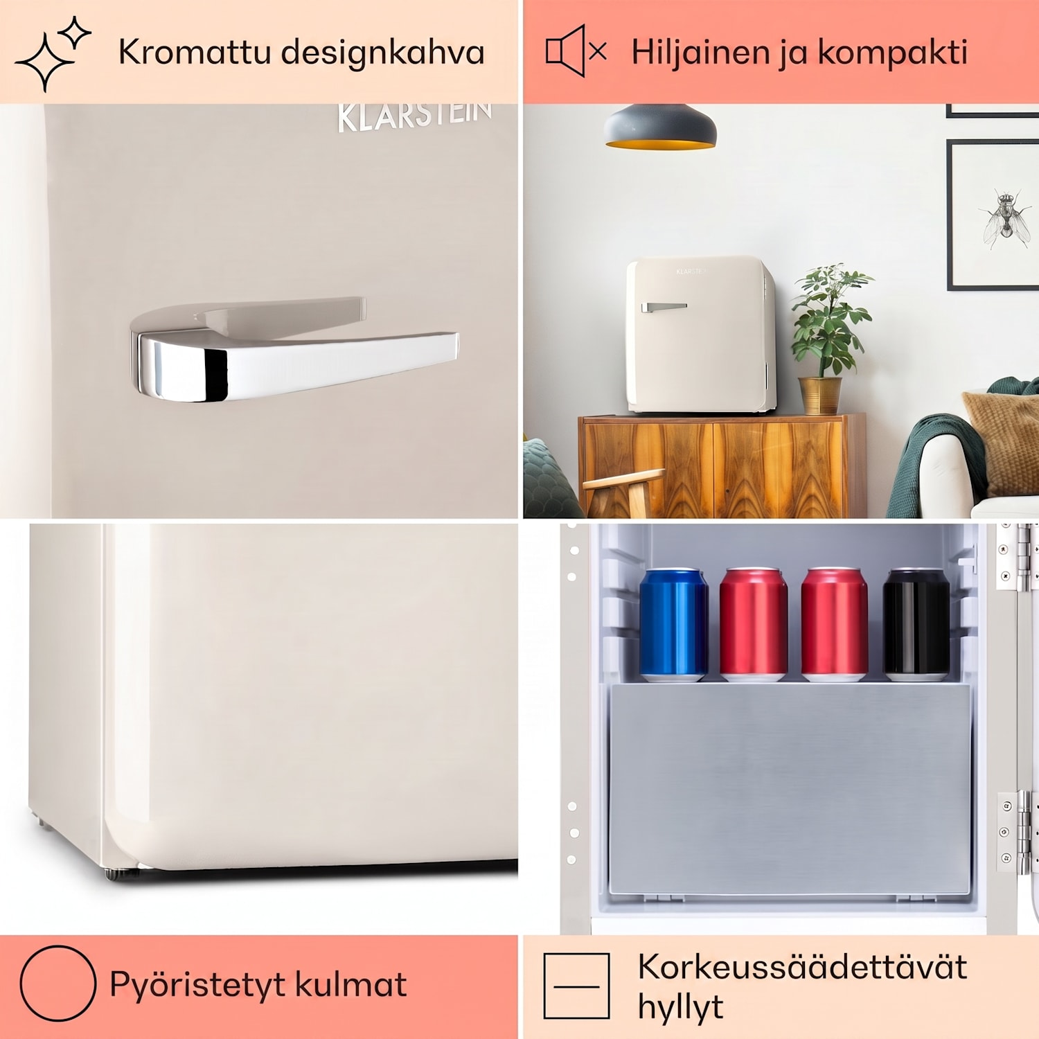 Audrey Mini 2in1 -jääkaappi energialuokka E pakastelokero LED 37 l | Vintage Kerma