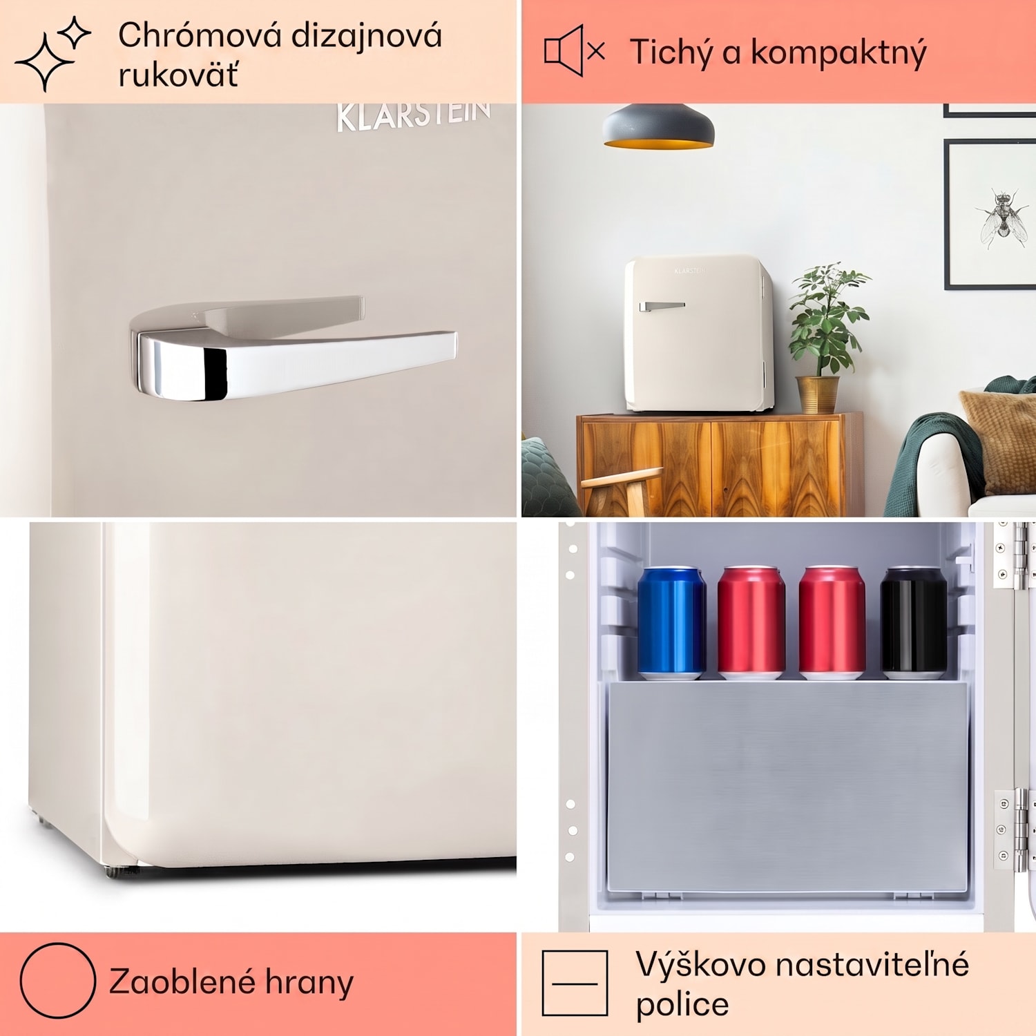 Audrey Mini, retro chladnička, energet. trieda E, mraziaci priečinok, LED 37 Ltr | Vintage Cream