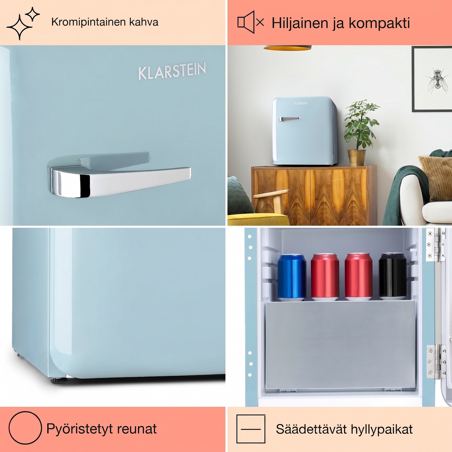 Audrey Mini 2in1 -jääkaappi energialuokka E pakastelokero LED 37 l | Pastellinsininen