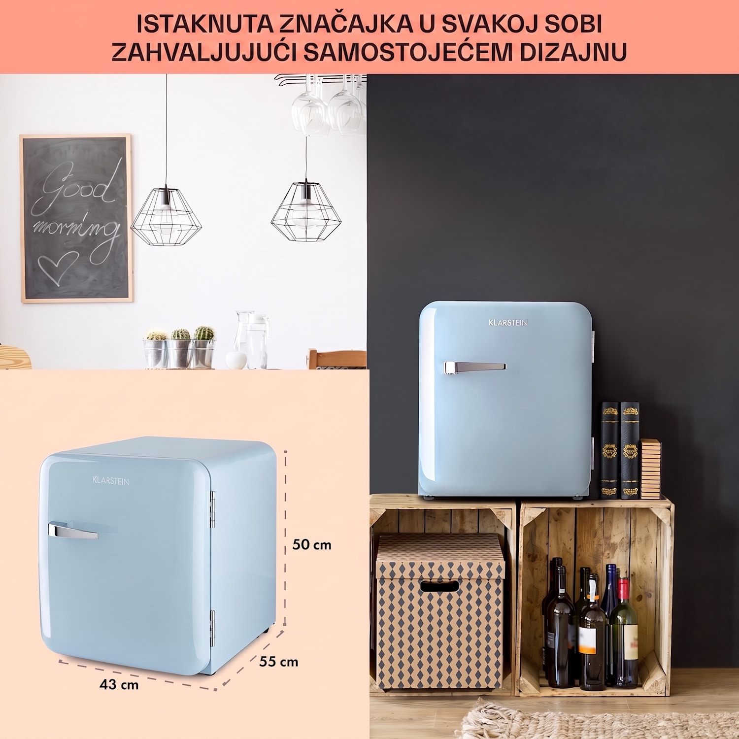 Audrey, mini hladnjak, energet. klasa E, pretinac za zamrzavanje, LED 37 Ltr | Pastelno plava