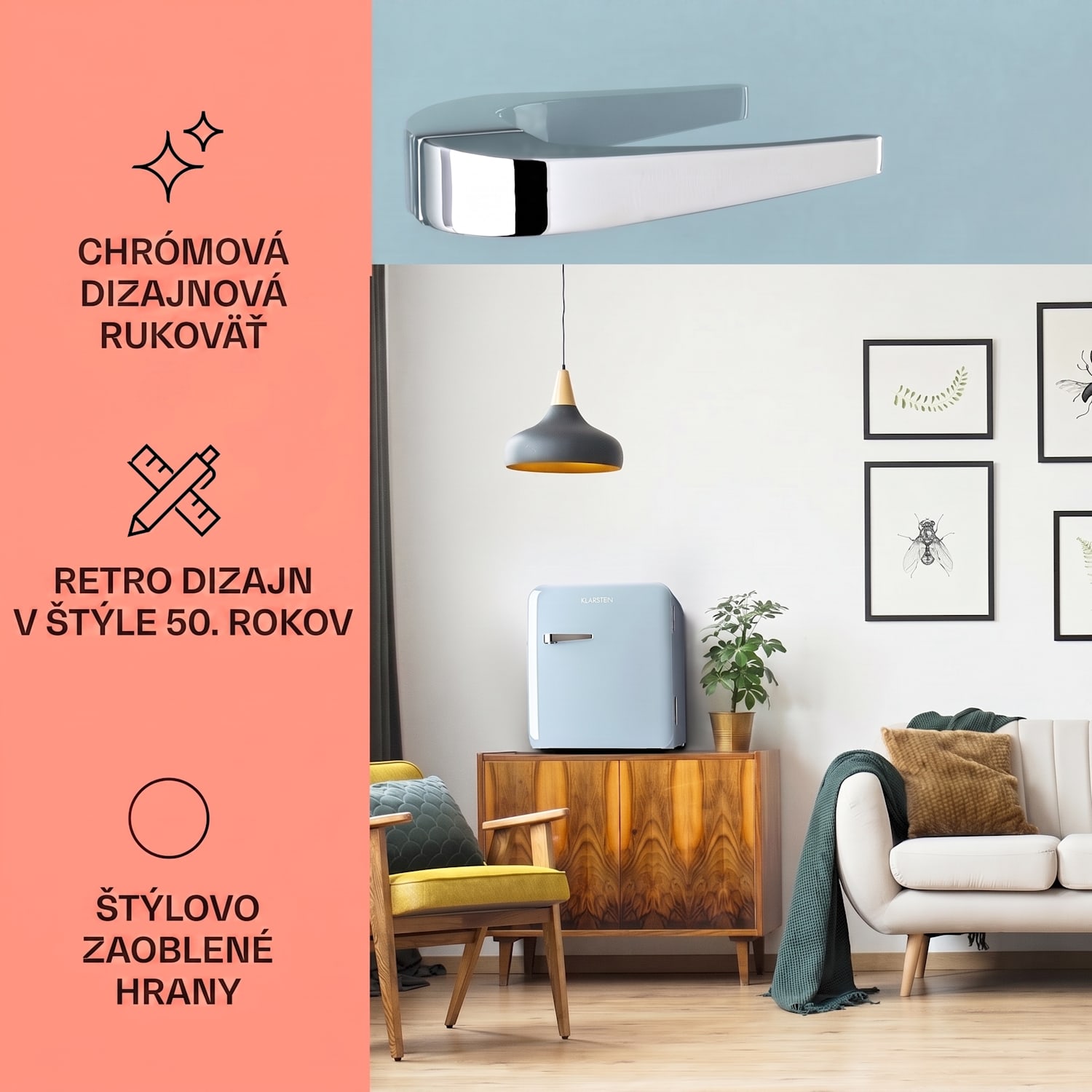 Audrey, mini chladnička, energet. trieda E, mraziaci priečinok, LED 37 Ltr | Pastelová modrá