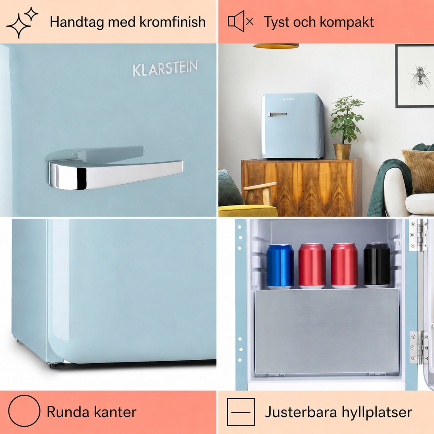 Audrey Mini 2-i-1 Kyl EK A+ frysfack LED 37 l | Pastellblå