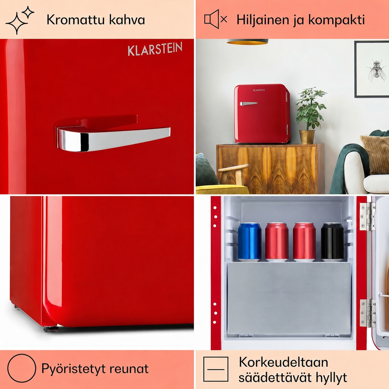 Audrey Mini 2in1 -jääkaappi energialuokka E pakastelokero LED 37 L | Punainen
