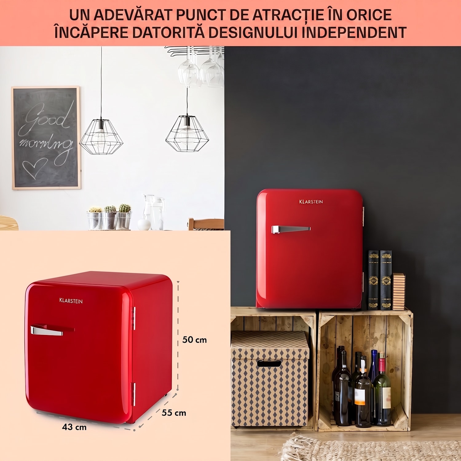 Audrey, mini-frigider, energie. clasa E, compartiment de congelare, LED 37 Ltr | Roșu