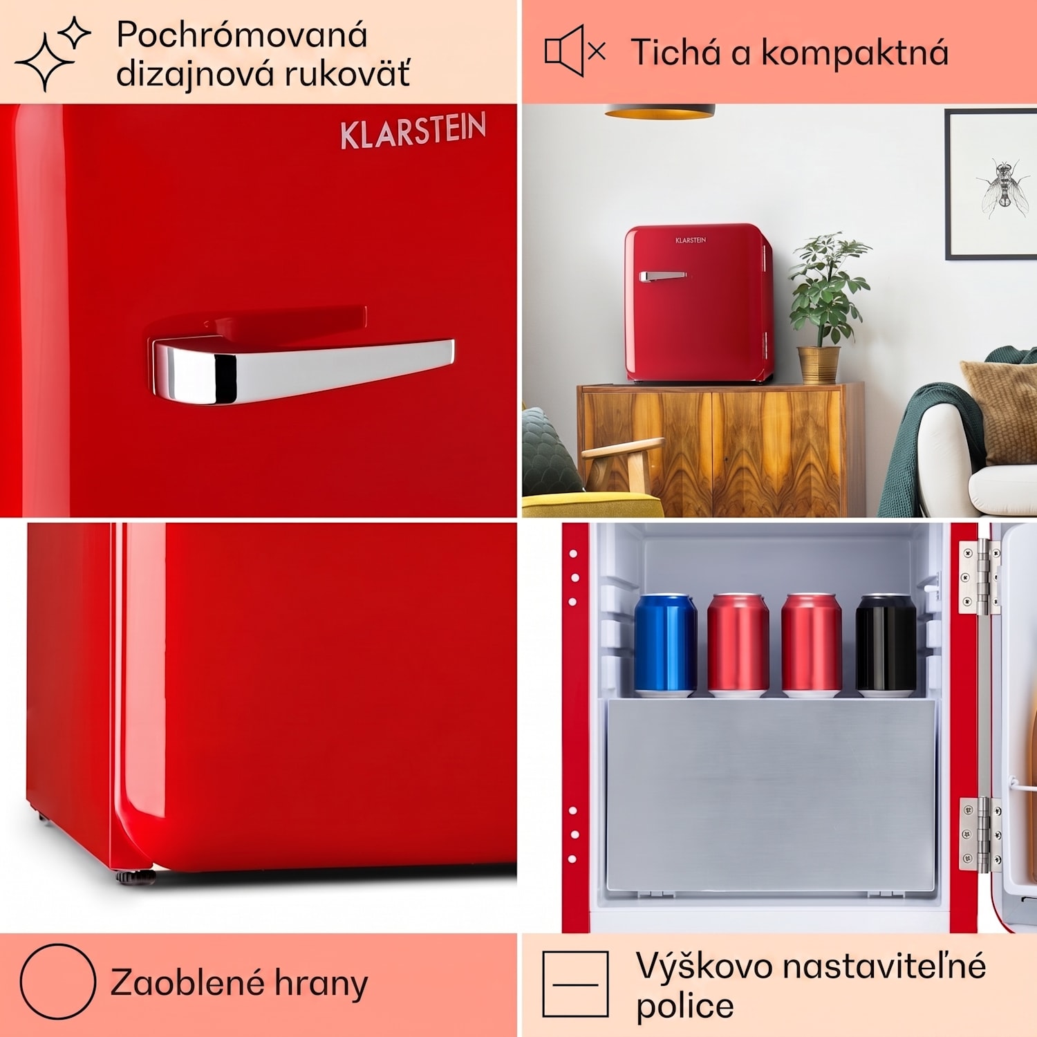 Audrey, mini chladnička, energet. trieda E, mraziaci priečinok, LED 37 Ltr | Červená