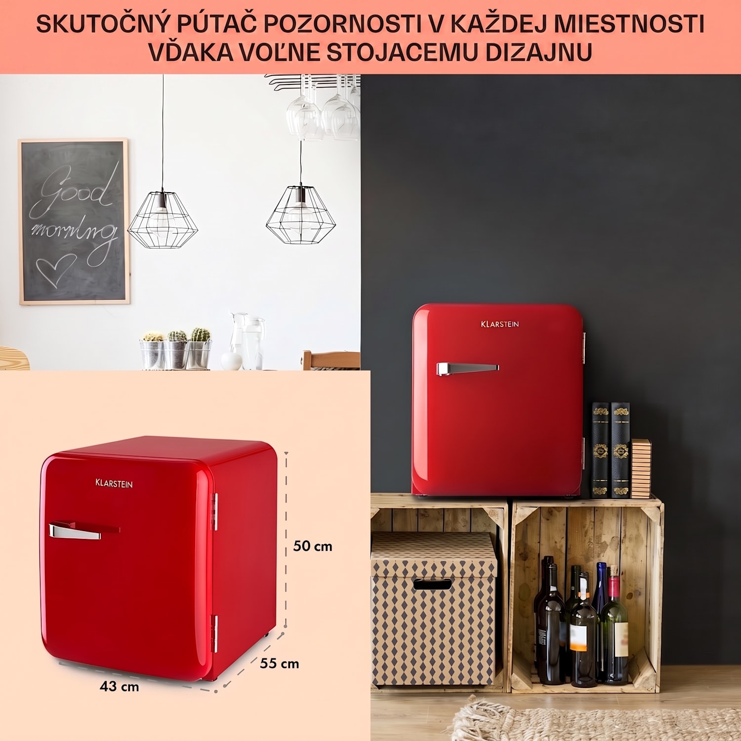 Audrey, mini chladnička, energet. trieda E, mraziaci priečinok, LED 37 Ltr | Červená