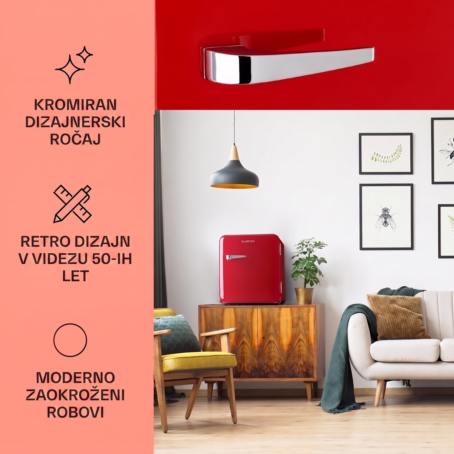 Audrey, mini hladilnik, energetski razred E, zamrzovalni predal, LED 37 Ltr | Rdeča