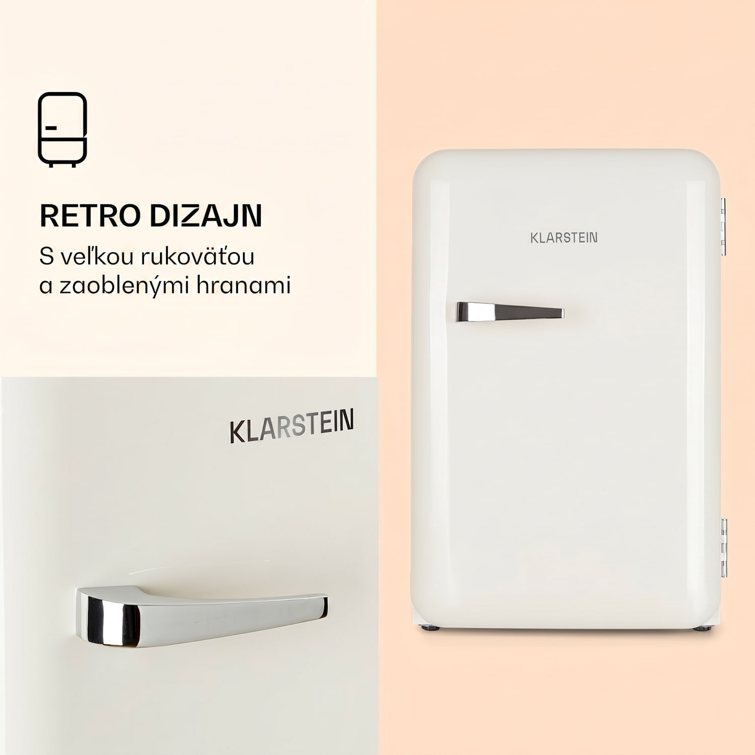 Audrey, retro chladnička, 70 l, 3 police, 2 priehradky vo dverách, vnútorné osvetlenie 70 Ltr | Vintage Cream