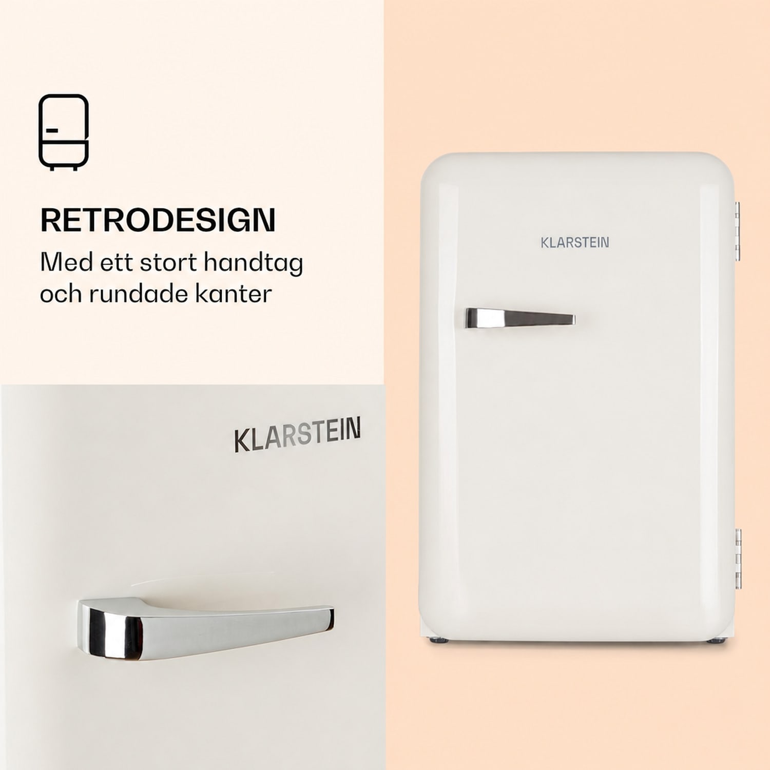 Audrey Retrokylskåp 70 liter 3 hyllor 2 dörrfack innerbelysning 70 l | Vintage Creme