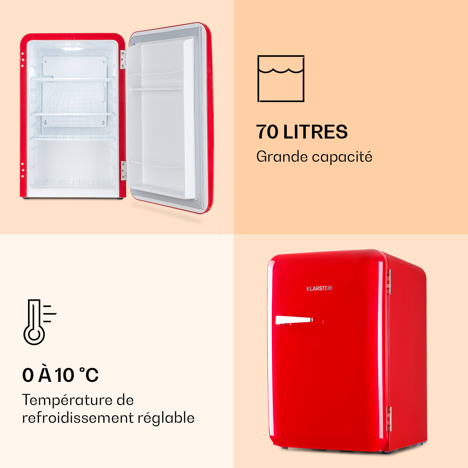 Audrey retro koelkast 70 liter 3 schappen 2 deurvakken binnenverlichting 