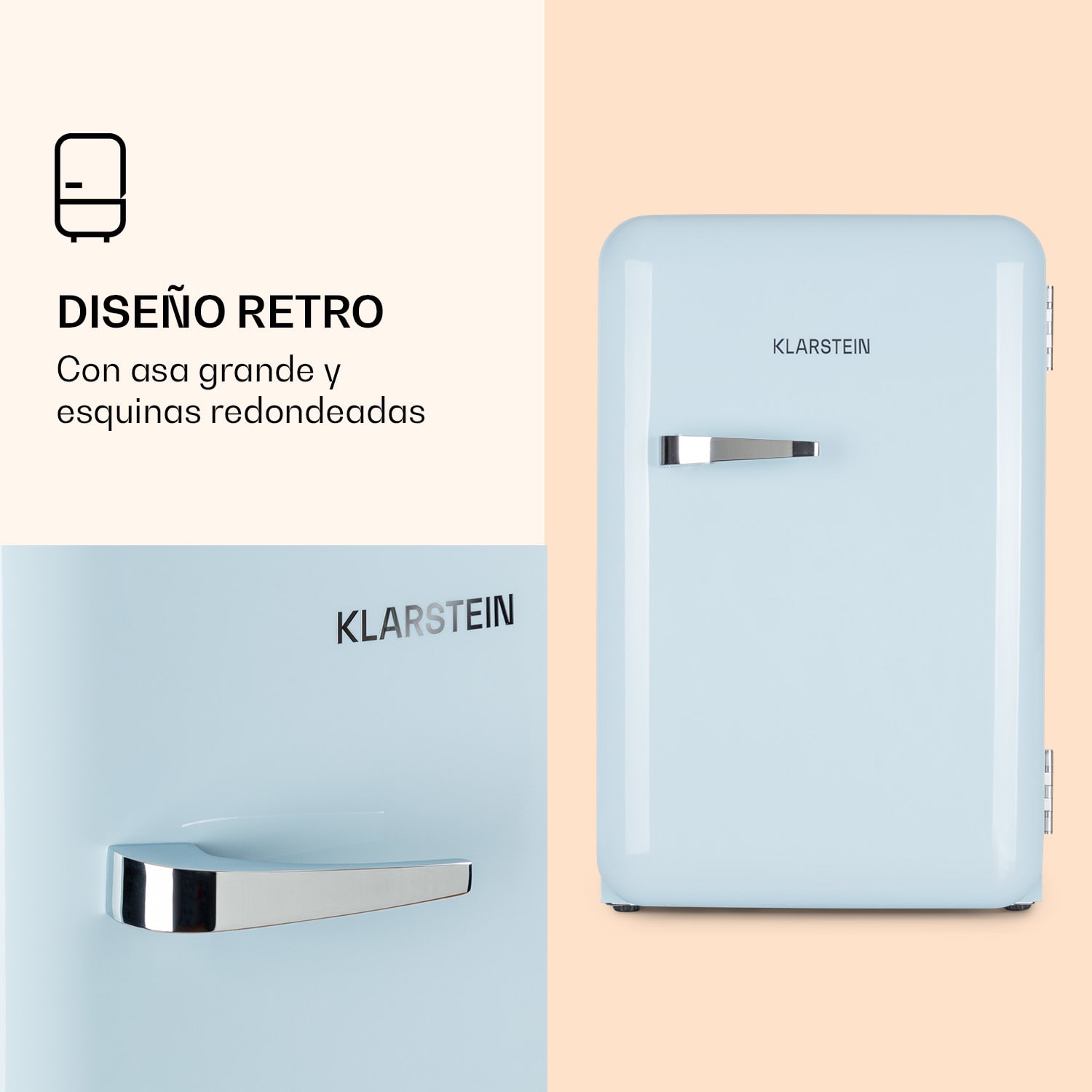 Mini nevera retro Audrey 70 Litros 3 baldas 2 compartimentos en la puerta iluminación interior 70 L | Azul Pastel