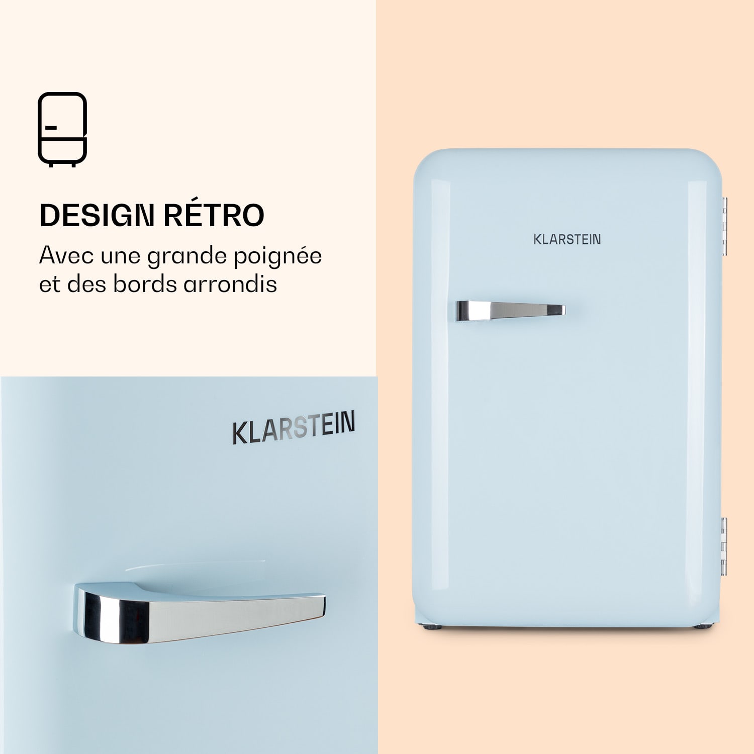 Réfrigérateur rétro Audrey 70 litres 3 étagères 2 compartiments de porte Éclairage intérieur 70 L | Bleu Pastel
