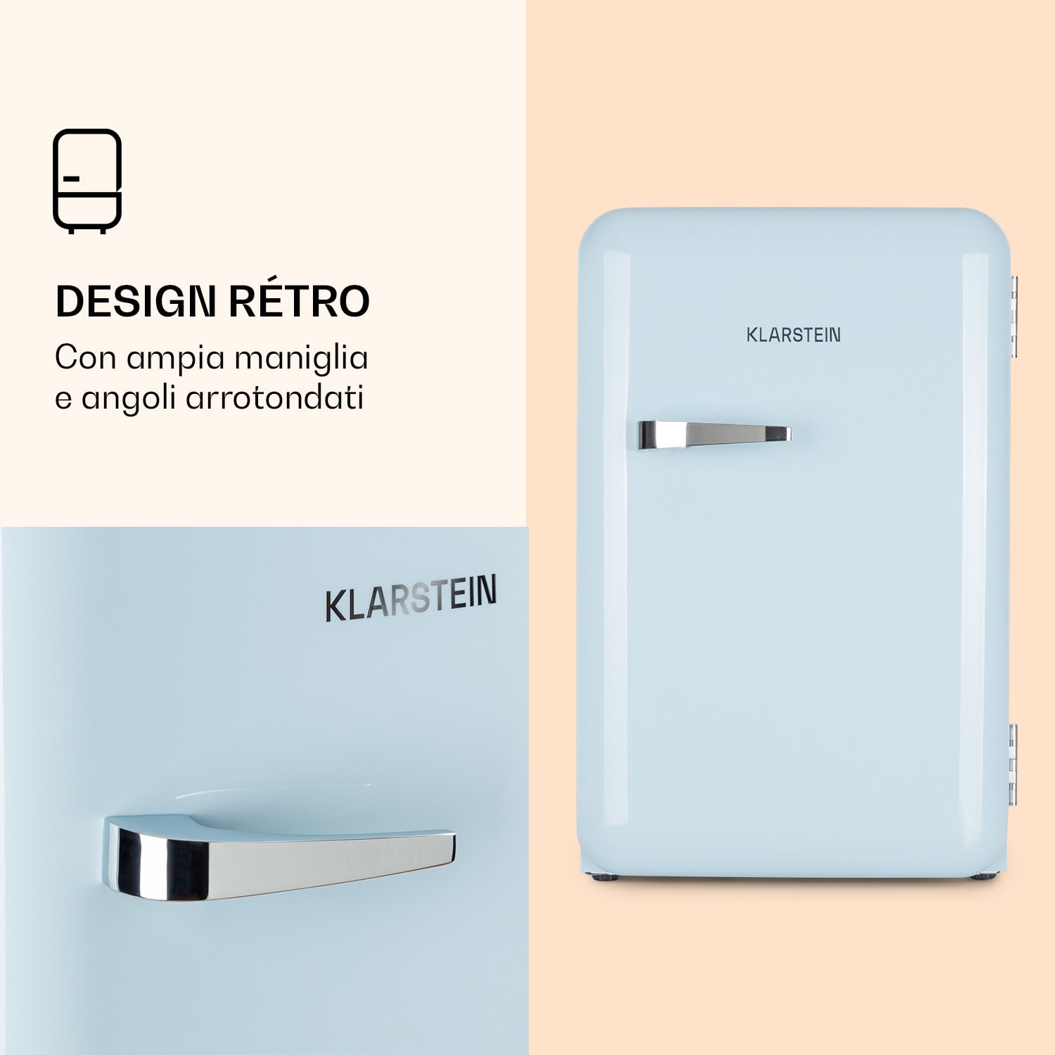 Audrey Frigorifero rétro 70 litri 3 ripiani 2 scomparti porta Illuminazione interna 70 Ltr | Azzurro pastello