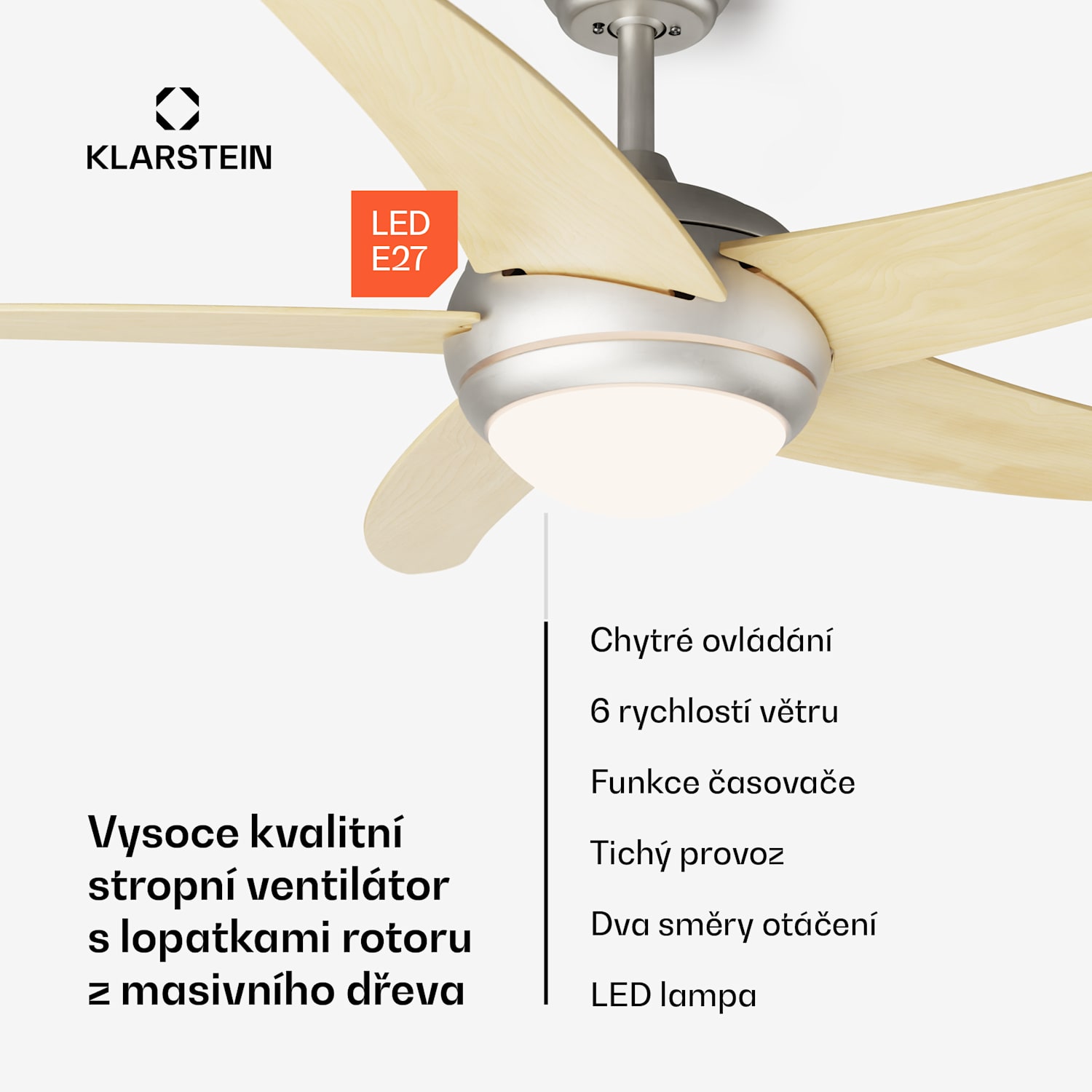 Bolero 2 v 1 Smart, stropní ventilátor, Ø 132 cm, světlo 55 W, dálkové ovládání, ovládání přes aplikaci, dvousměrný provoz 132 cm (místnosti 13–25 m²) | WIFI + dálkové ovládání | Javor