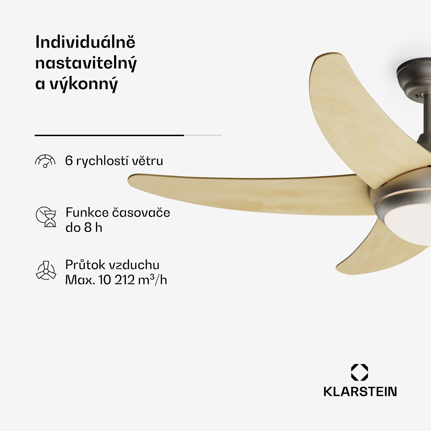 Bolero 2 v 1 Smart, stropní ventilátor, Ø 132 cm, světlo 55 W, dálkové ovládání, ovládání přes aplikaci, dvousměrný provoz 132 cm (místnosti 13–25 m²) | WIFI + dálkové ovládání | Javor