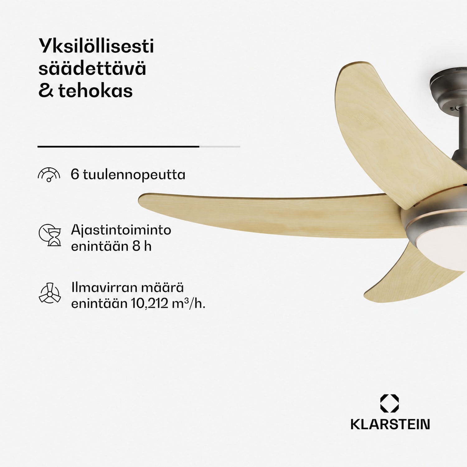 Bolero 2-in-1 -kattotuuletin 132 cm valot 55 W kaukosäädin sovellusohjaus 2 kiertosuuntaa 132 cm (huoneet 13-25 m²) | WIFI + kaukosäädin | Vaahtera
