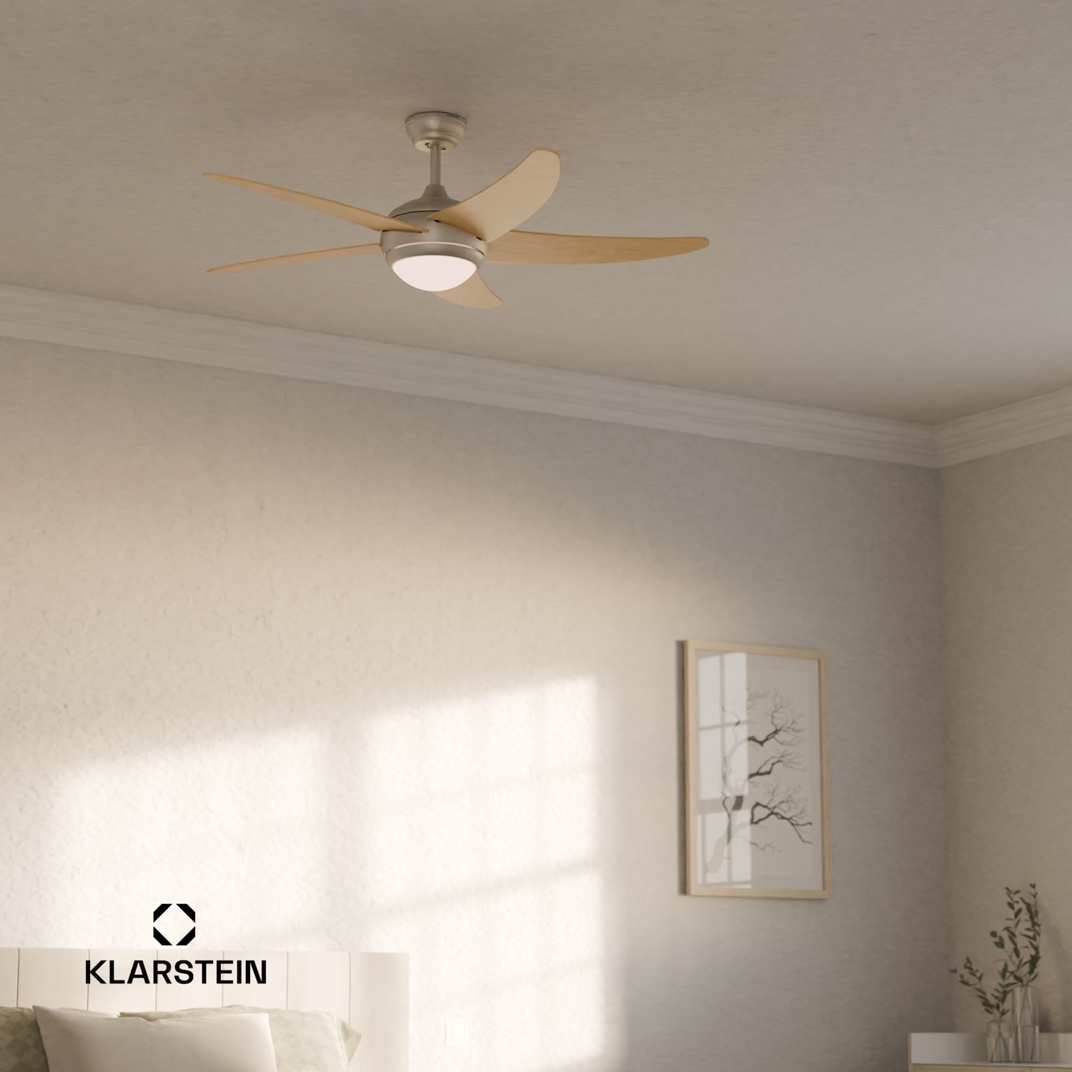 Bolero 2-in-1 -kattotuuletin 132 cm valot 55 W kaukosäädin sovellusohjaus 2 kiertosuuntaa 132 cm (huoneet 13-25 m²) | WIFI + kaukosäädin | Vaahtera
