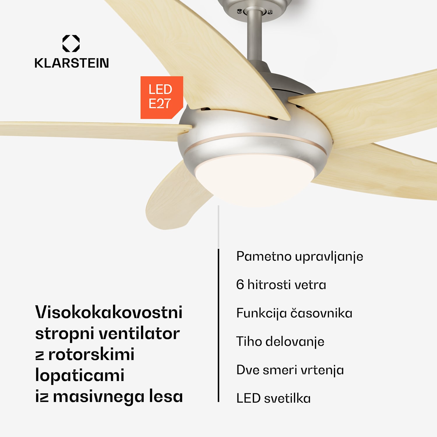 Bolero 2 v 1 Smart, stropni ventilator, Ø 132 cm, svetloba 55 W, daljinski upravljalnik, upravljanje prek aplikacije, dvosmerno delovanje 