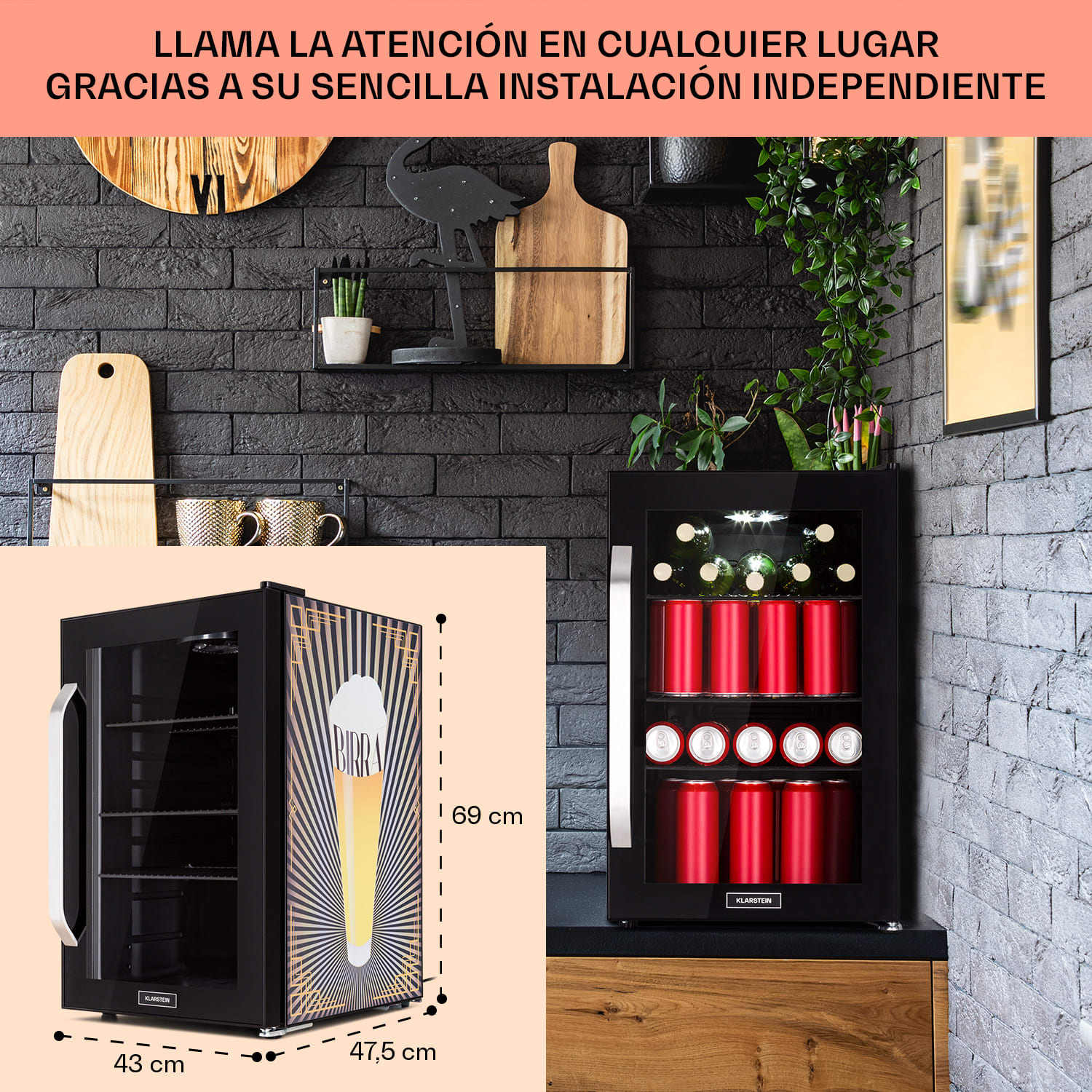 Nevera Beersafe 70 Birra Edition 70 litros 3 estantes Puerta panorámica de cristal Acero inoxidable 