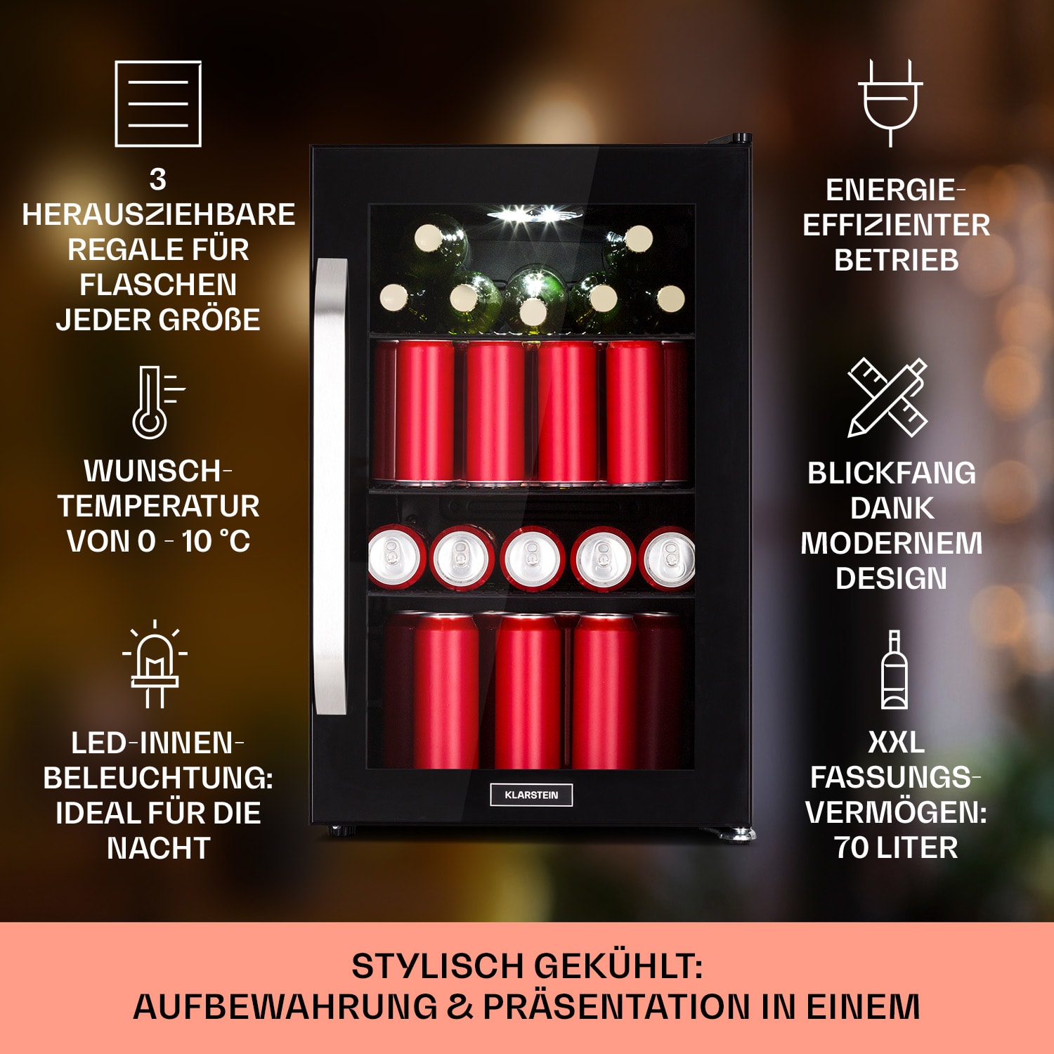 Beersafe 70 Craft Beer Edition Kühlschrank 70 Ltr Glastür Edelstahl 