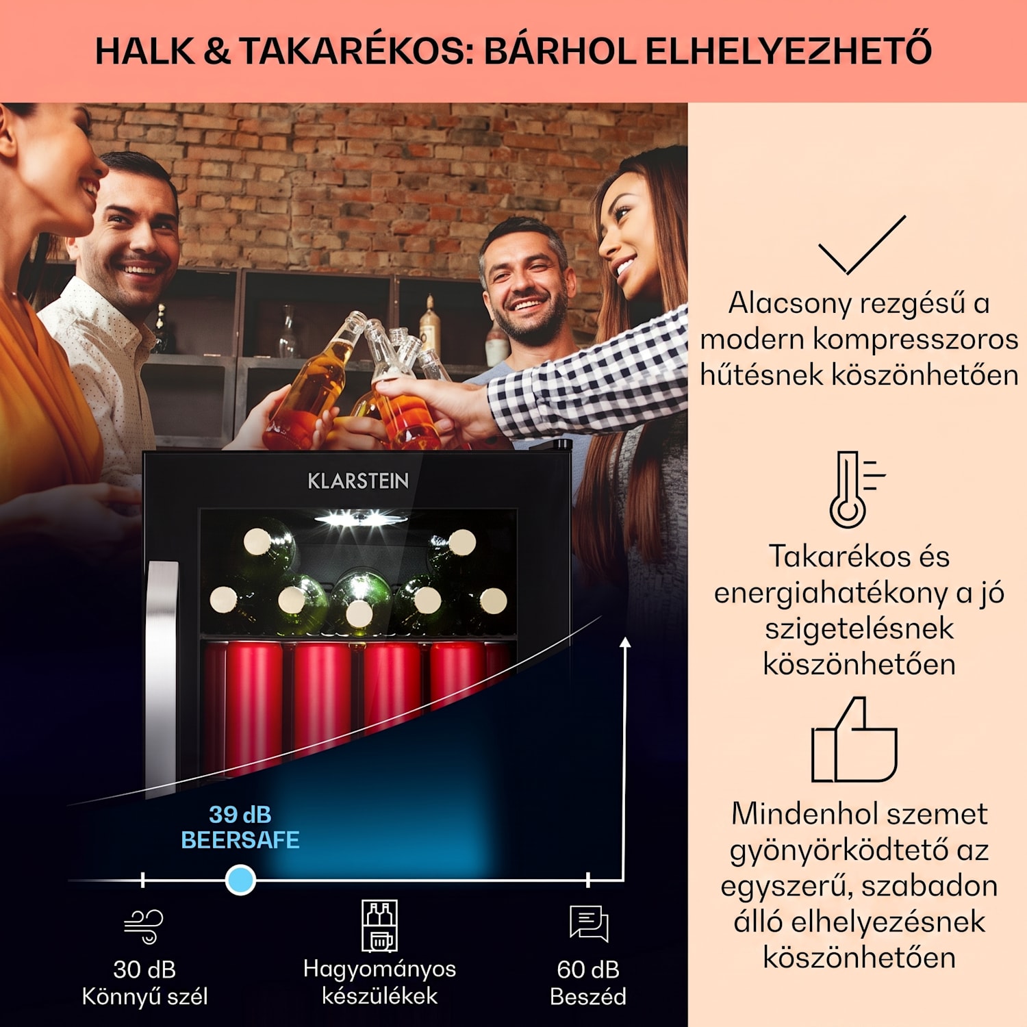 Beersafe 70 Craft Beer Edition, hűtőszekrény, 70 liter, üvegajtó, rozsdamentes acél 