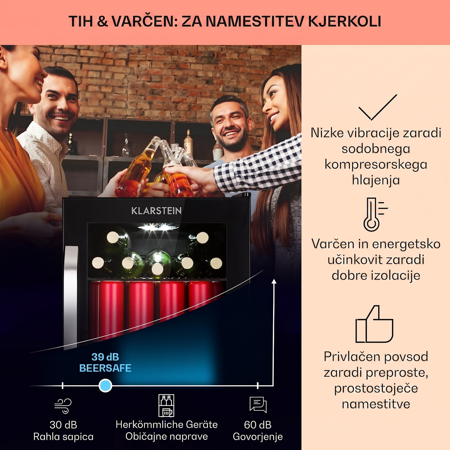 Beersafe 70, Birra Edition, hladilnik, 70 litrov, panoramska steklena vrata, nerjaveče jeklo 