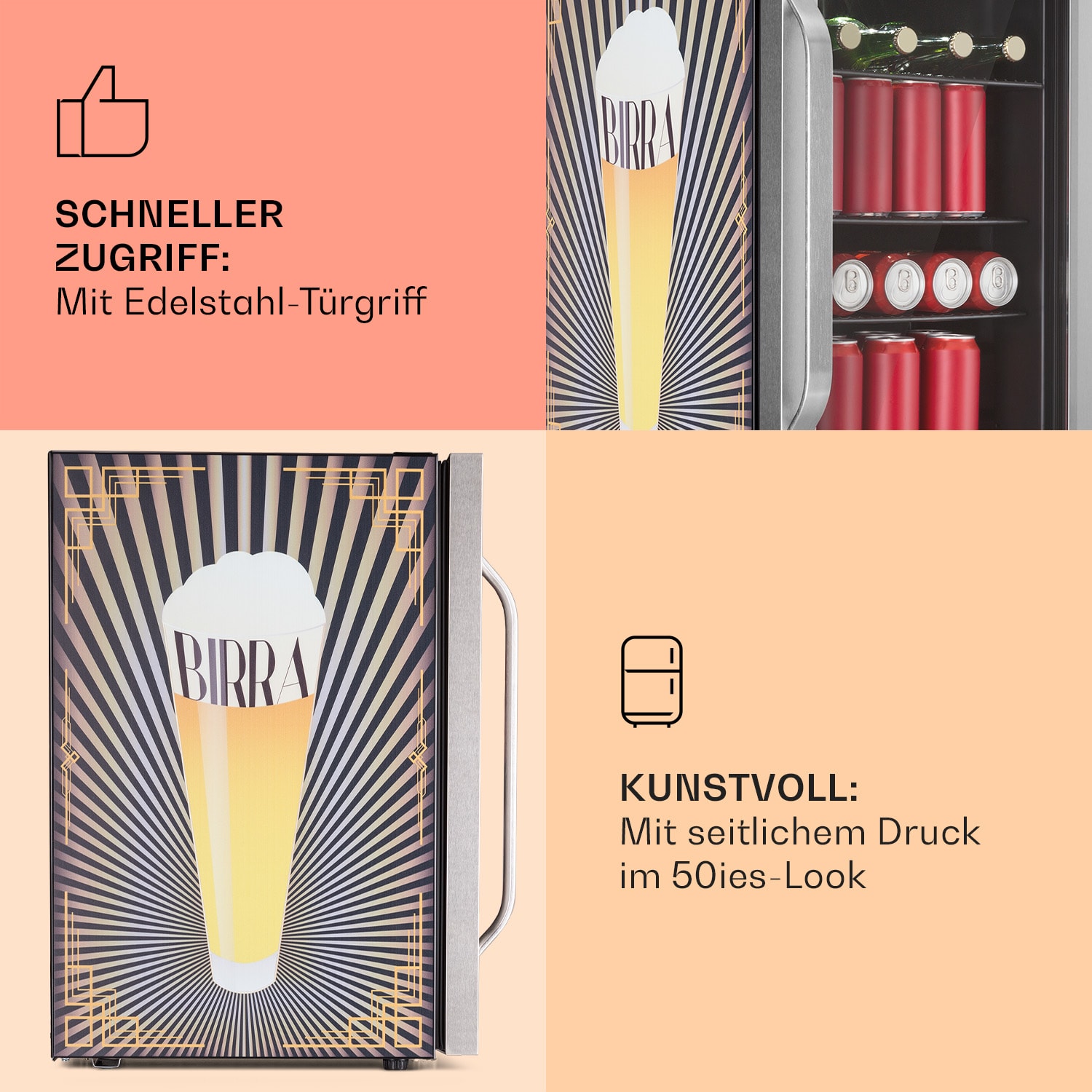 Beersafe 70 Birra Edition Kühlschrank 70 Ltr 3 Böden Glastür Edelstahl 