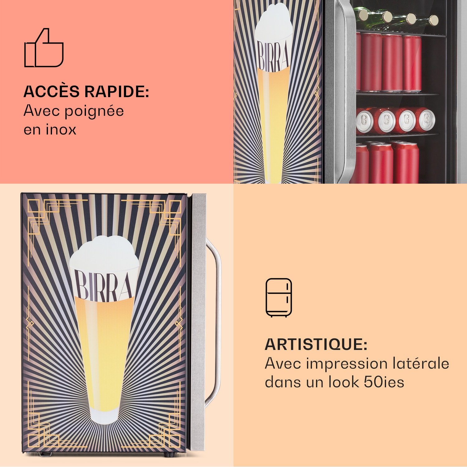 Beersafe 70 Birra Edition koelkast 70 liter 3 roosters glazen panoramadeur rvs 