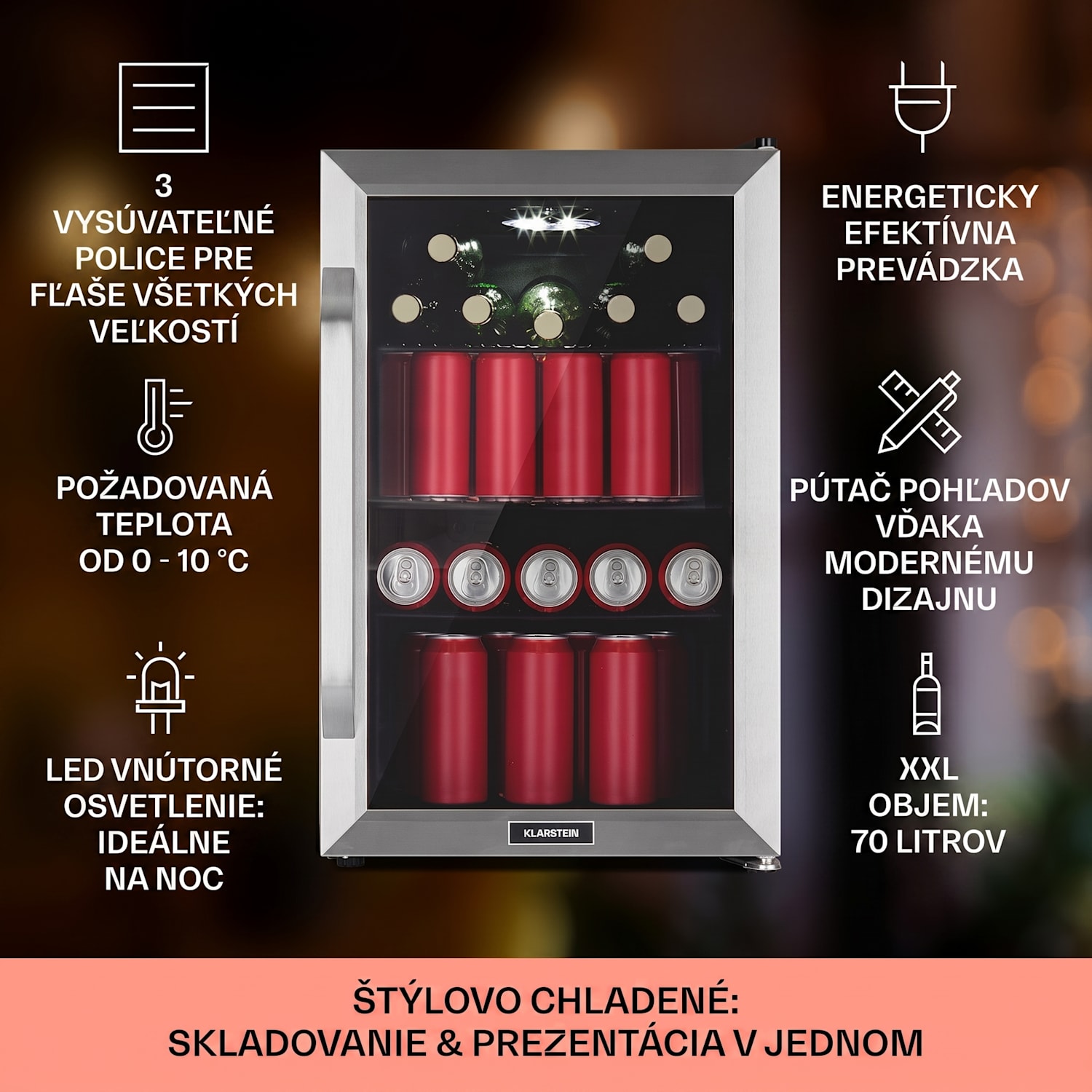 Beersafe 70 Birra Edition, chladnička, 70 litrov, 3 police, sklenené dvere, nehrdzavejúca oceľ 