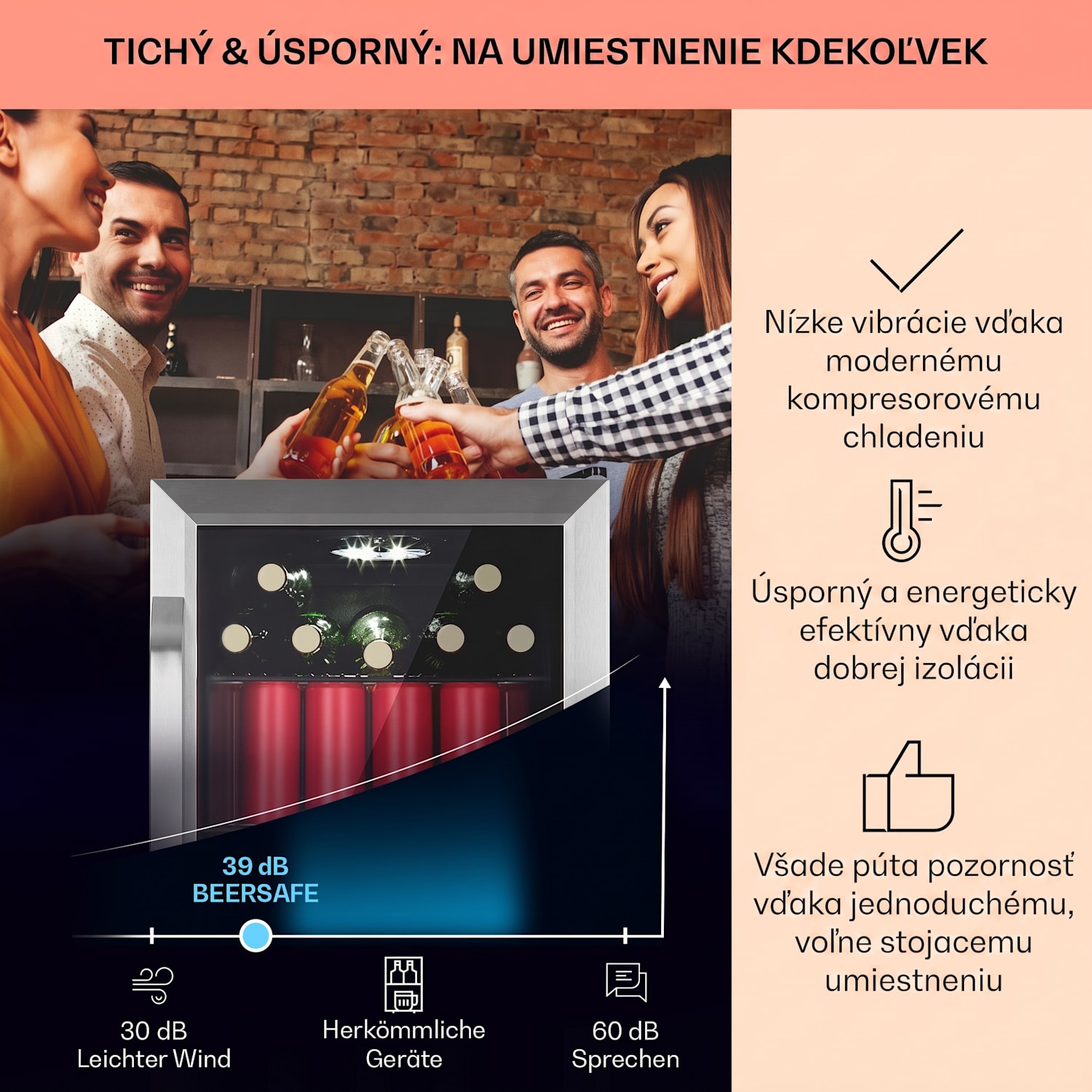 Beersafe 70 Birra Edition, chladnička, 70 litrov, 3 police, sklenené dvere, nehrdzavejúca oceľ 