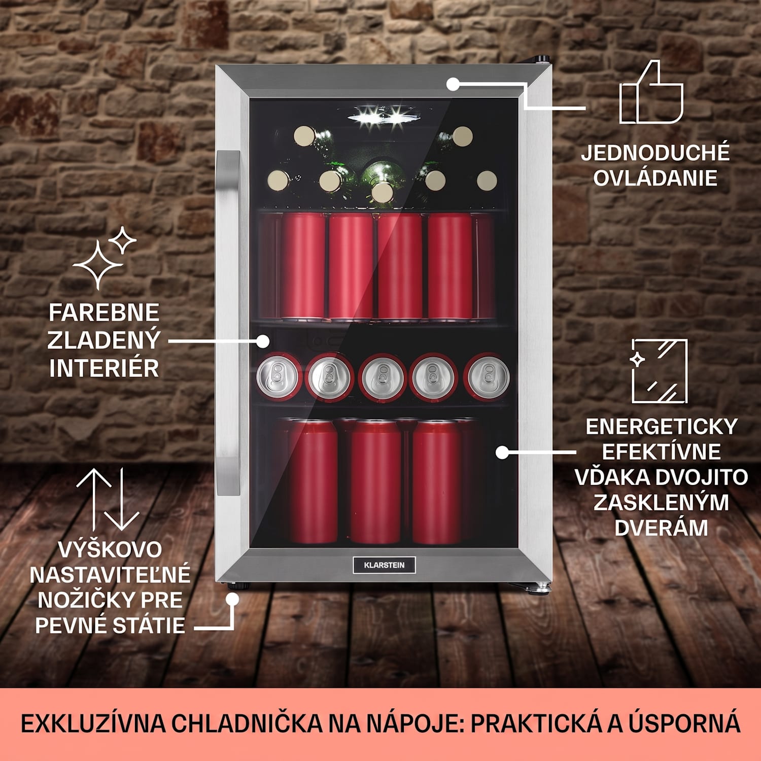 Beersafe 70 Birra Edition, chladnička, 70 litrov, 3 police, sklenené dvere, nehrdzavejúca oceľ 