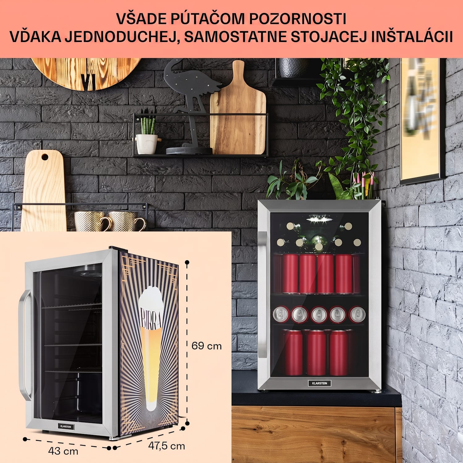 Beersafe 70 Birra Edition, chladnička, 70 litrov, 3 police, sklenené dvere, nehrdzavejúca oceľ 