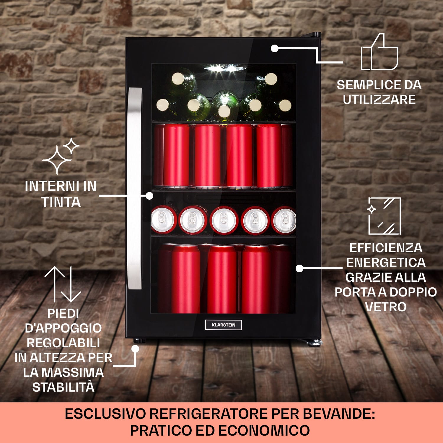 Beersafe 70 Birra Milano Edition - Frigorifero, 70 litri, 3 ripiani, sportello panoramico in vetro, acciaio inox 