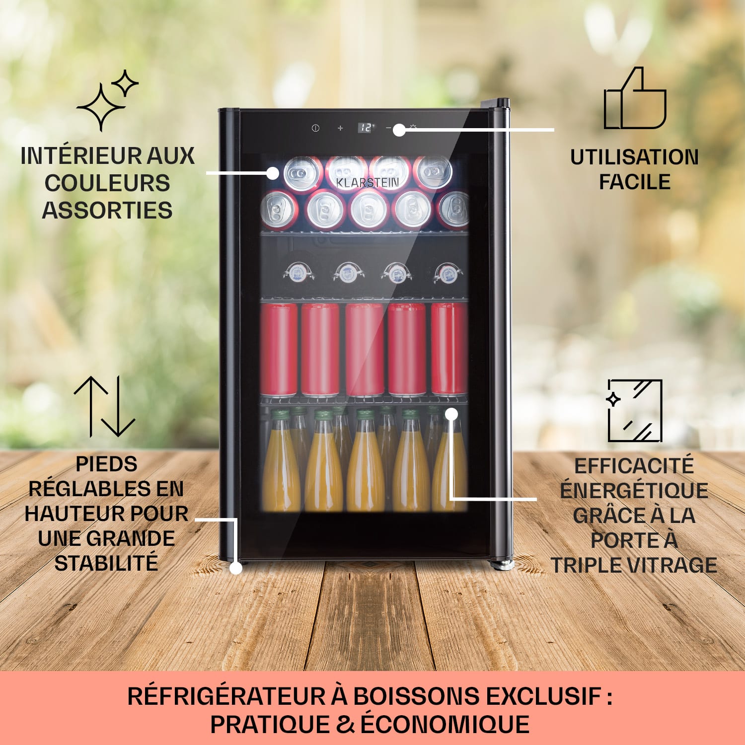 Beercave 70 Réfrigérateur 70 litres 3 clayettes porte isolation triple vitrage tactile 