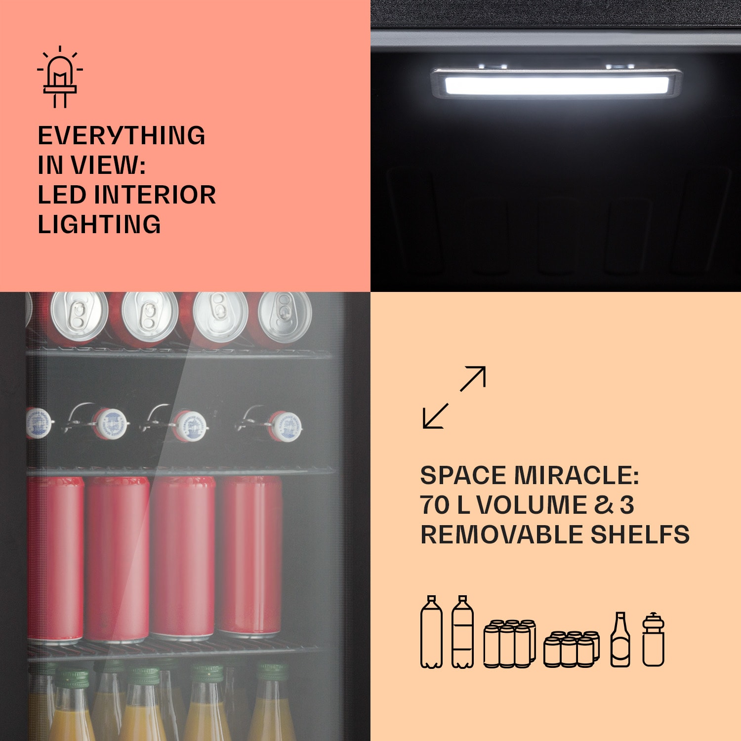 Beercave 70 Frigider 70 ltr 70 ltr 3 rafturi Ușă de sticlă triplu izolată Touch 