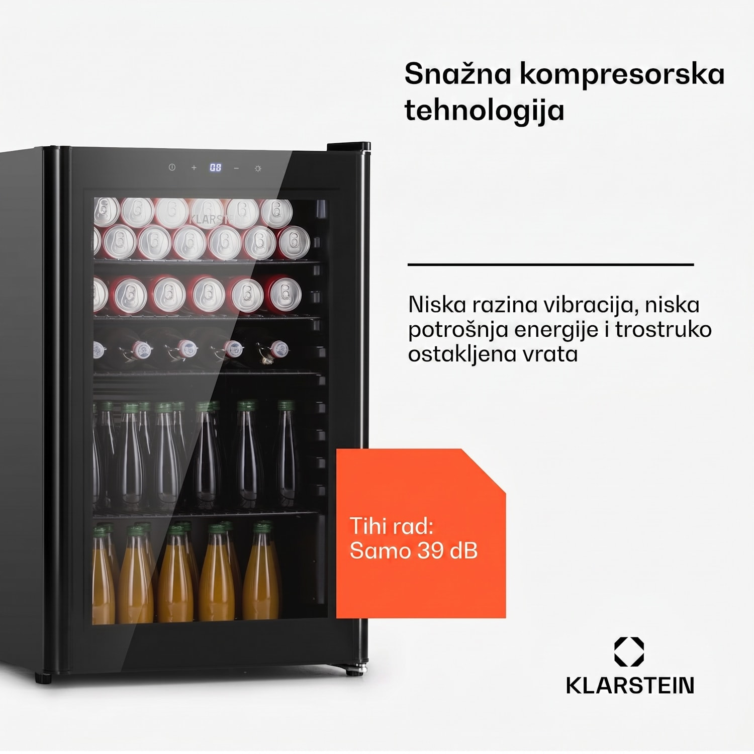 Beercave 115 Hladnjak 115 ltr 4 police Trostruka izo staklena vrata Touch 115 Ltr | Crna