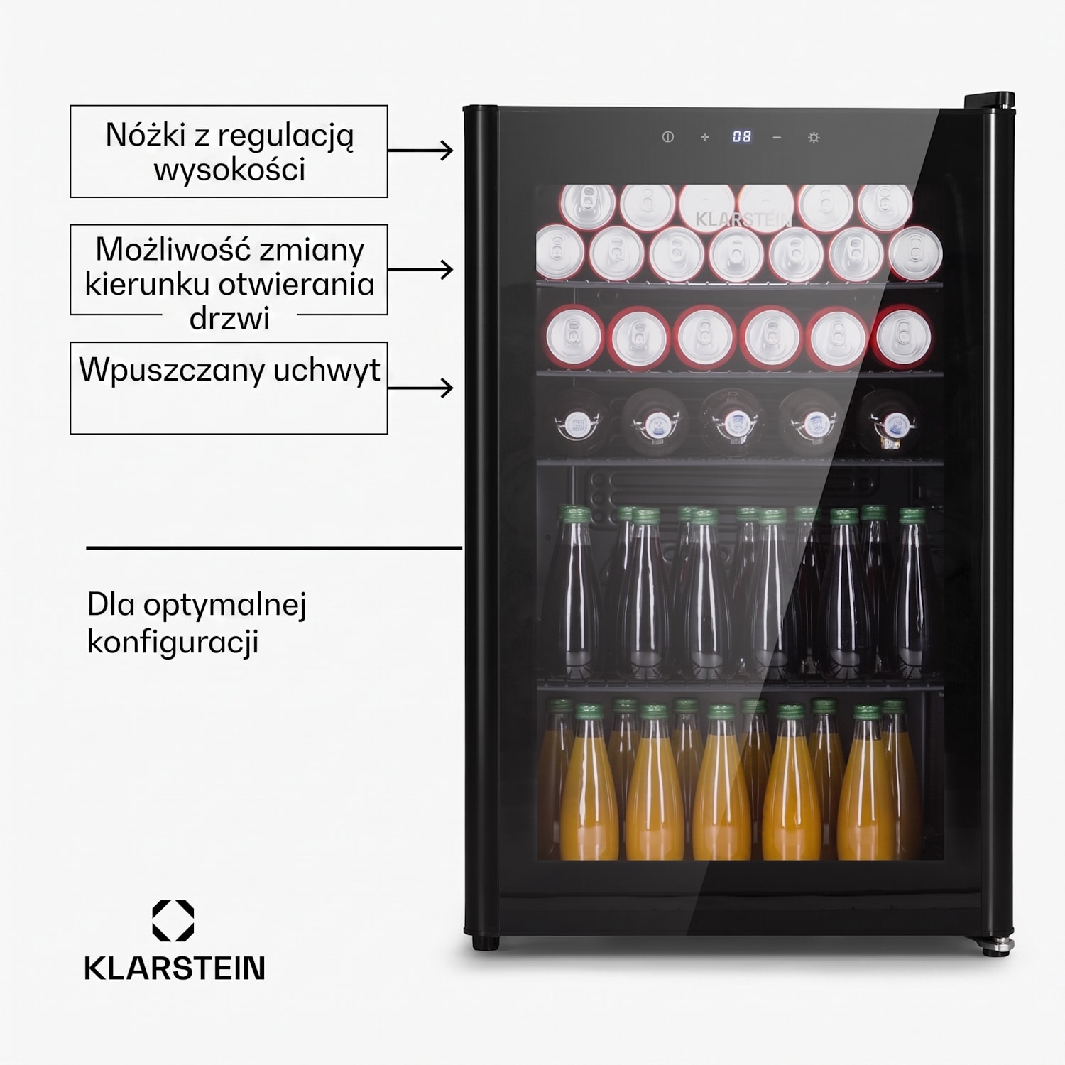 Beercave 115 Lodówka 115 l 4 półki Potrójnie izolowane szklane drzwi Touch 115 Ltr | Czarny