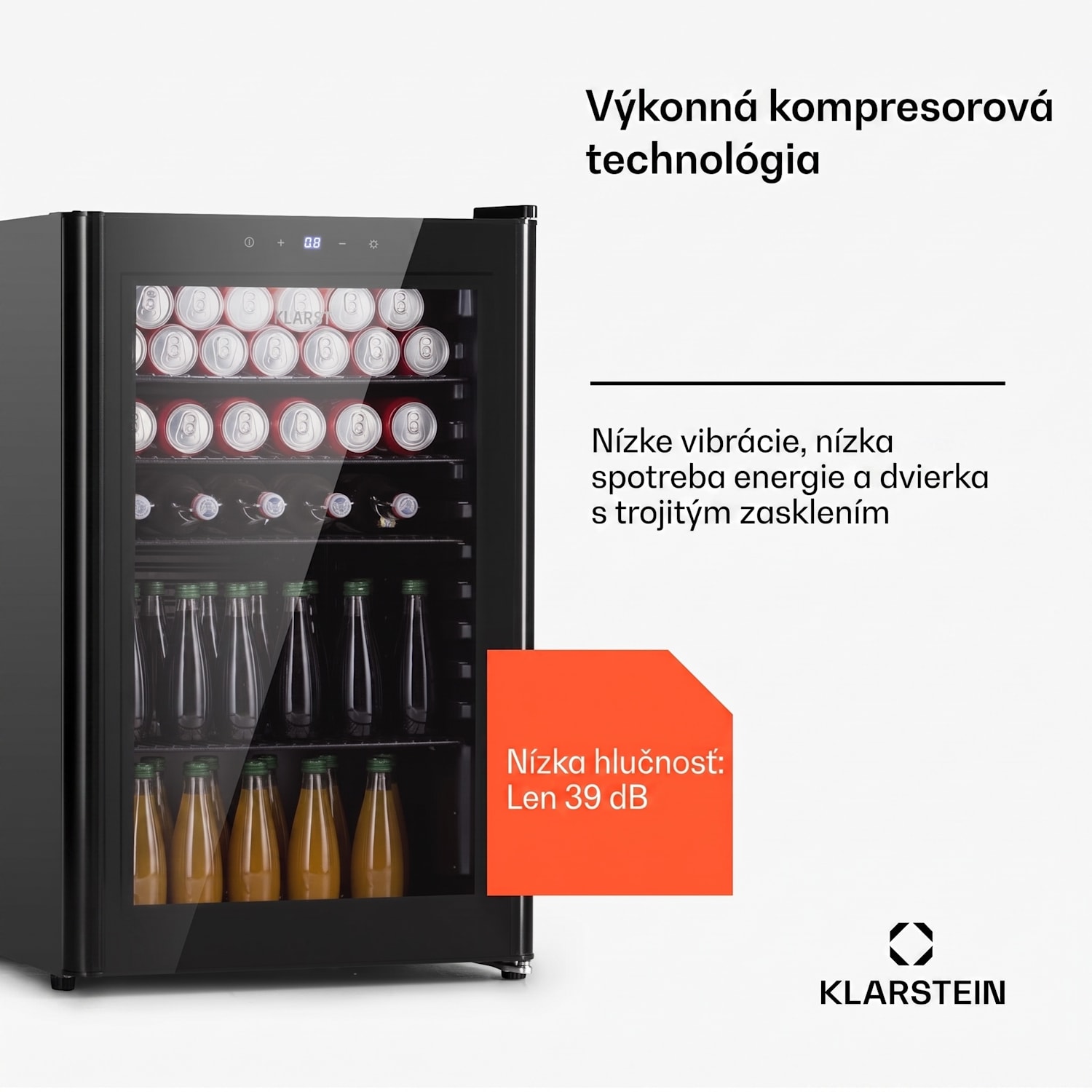 Beercave 115, chladnička, 115 l, 4 police, trojito izolované sklenené dvere, dotyková 115 litrov | Čierna