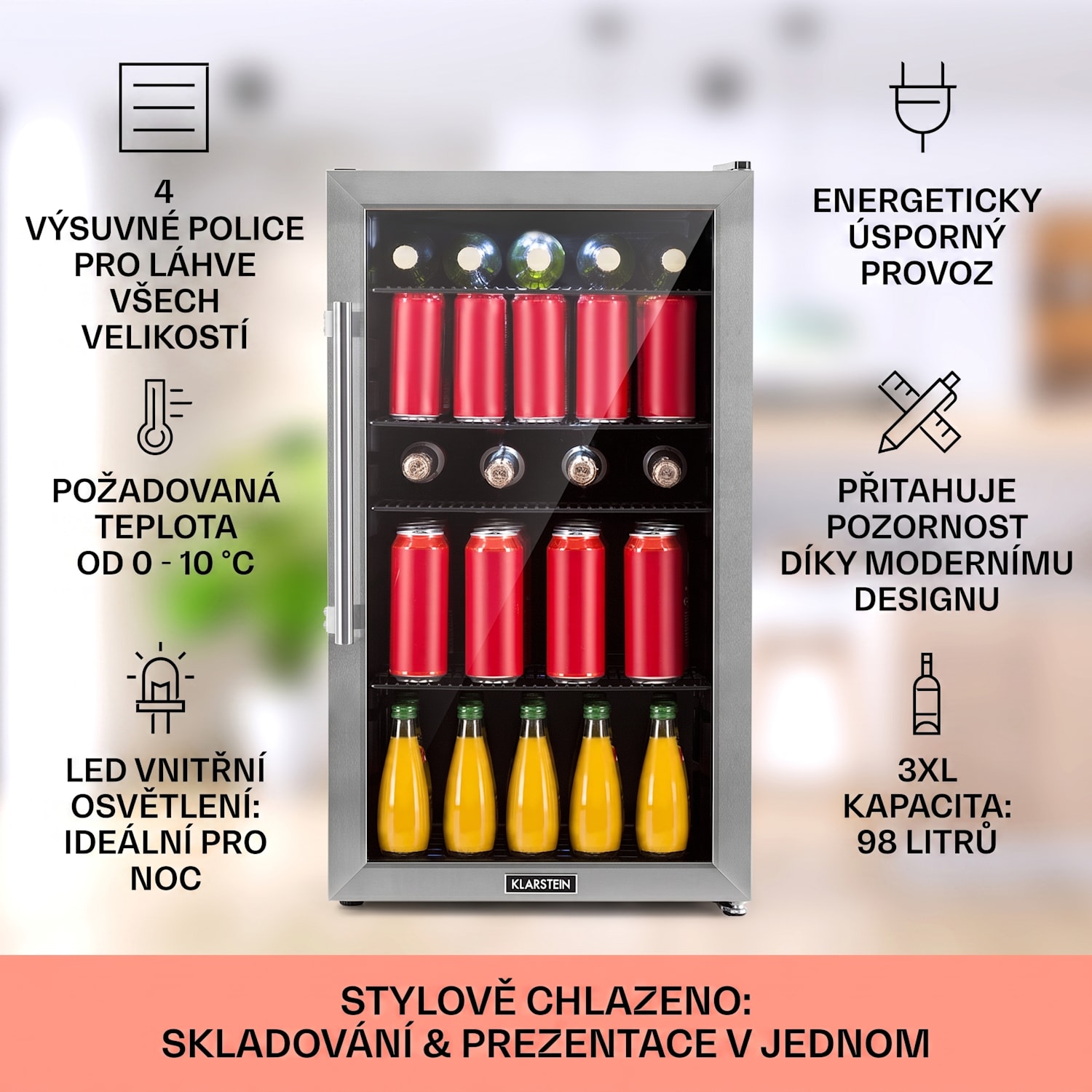 Beersafe 3XL, lednice, 98 l, 4 zásuvné police, 7 úrovní, černá 98 Ltr | Černá | Stříbrná