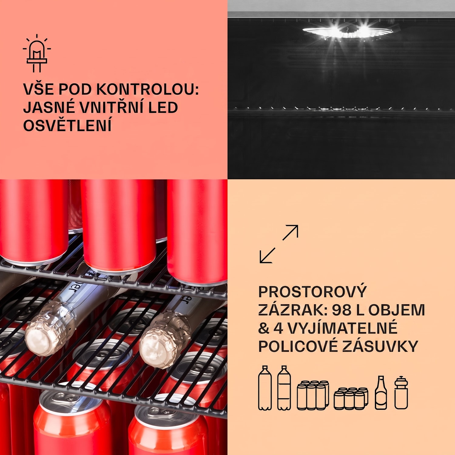 Beersafe 3XL, lednice, 98 l, 4 zásuvné police, 7 úrovní, černá 98 Ltr | Černá | Stříbrná
