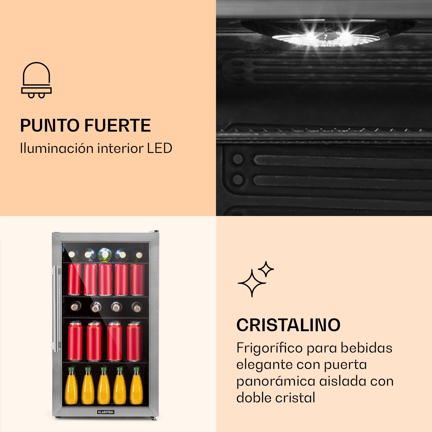 Beersafe 3XL Nevera 98 litros 4 estantes Puerta panorámica de cristal Acero inoxidable 