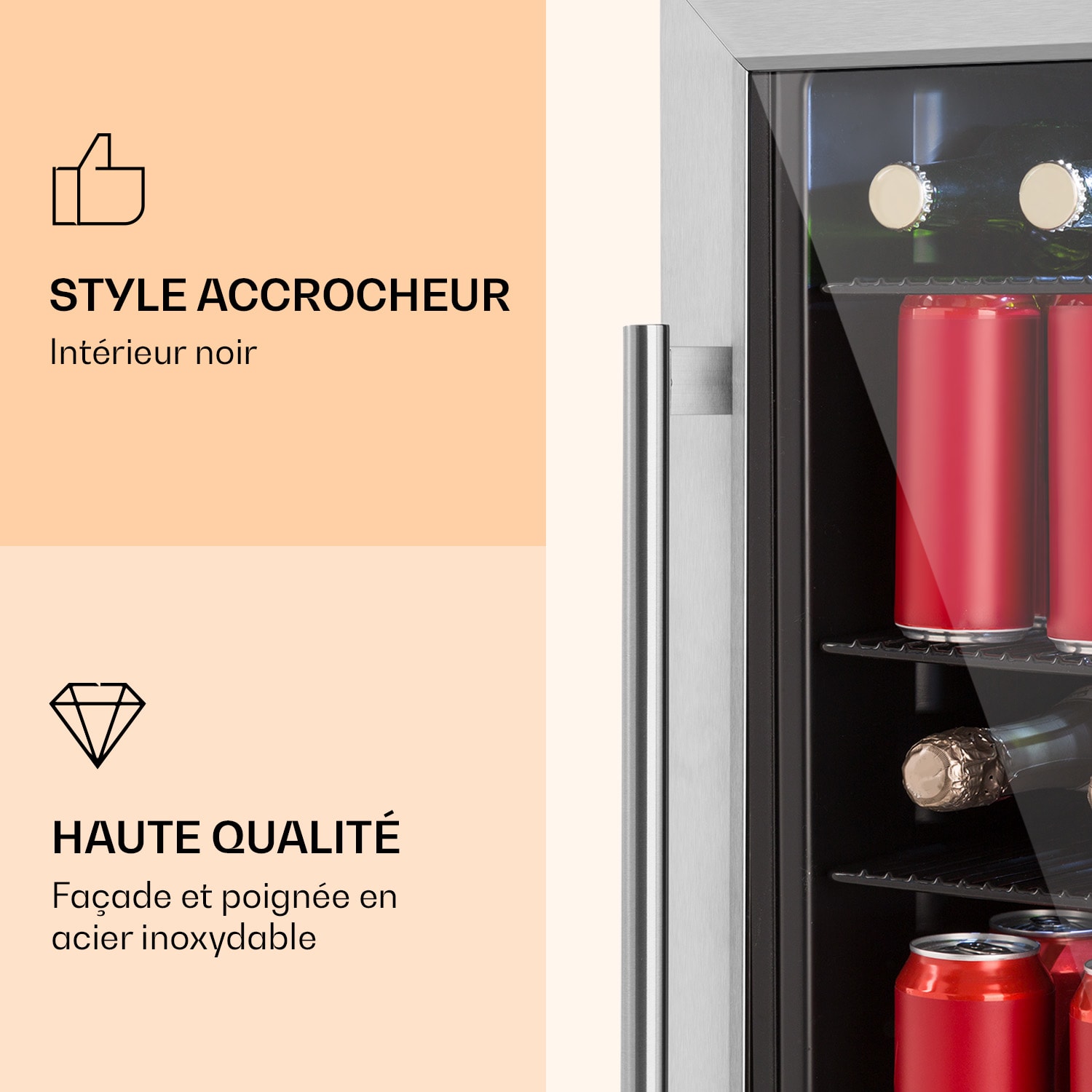 Beersafe 3XL koelkast 98 liter 4 plateaus glazen panoramadeur roestvrij staal 