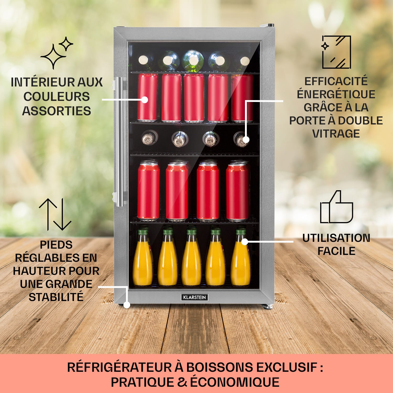 Beersafe 3XL koelkast 98 liter 4 plateaus glazen panoramadeur roestvrij staal 