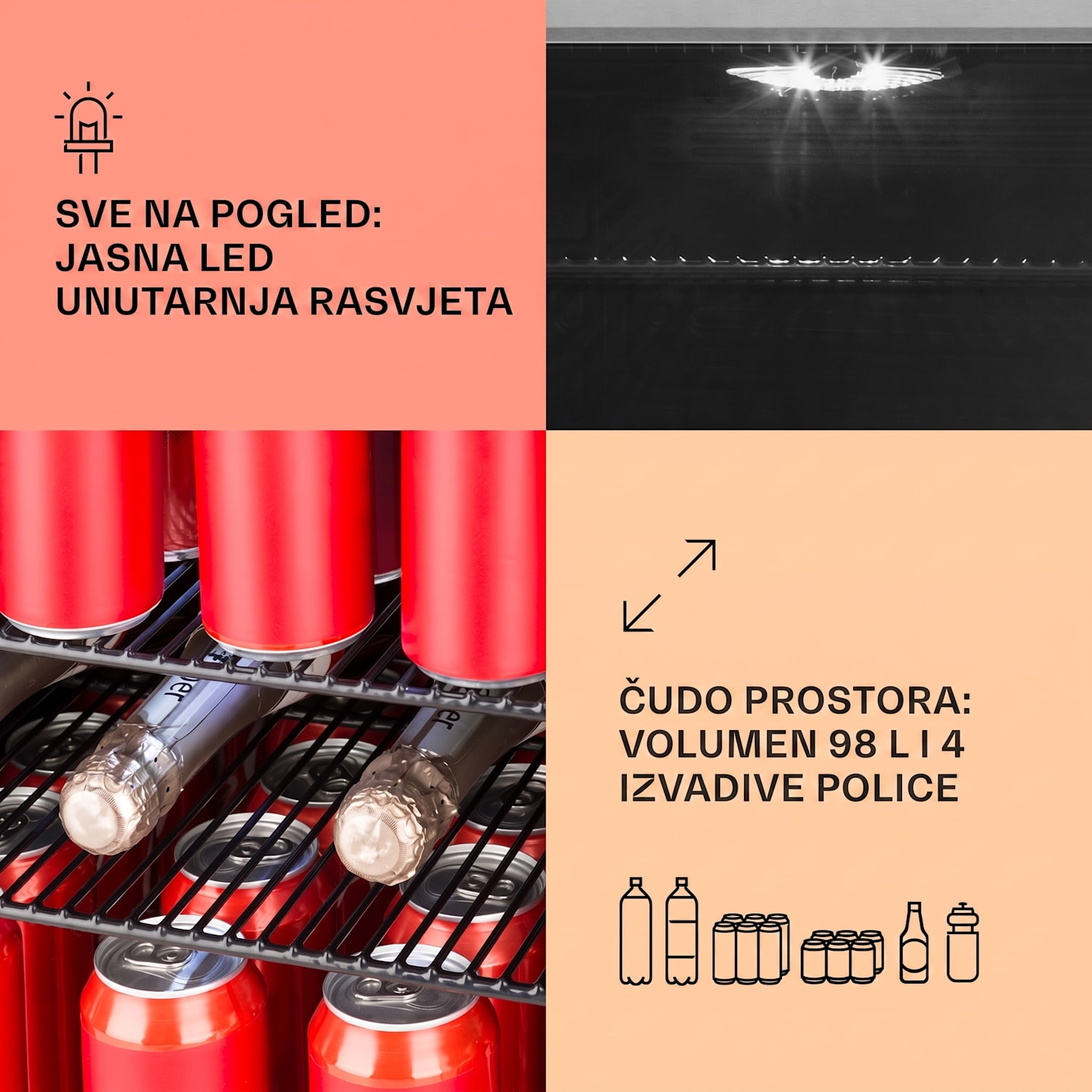 Beersafe 3XL, hladnjak za piće, 98 l, 4 police, 7 razina, crna boja 98 Ltr | Crna | Srebro