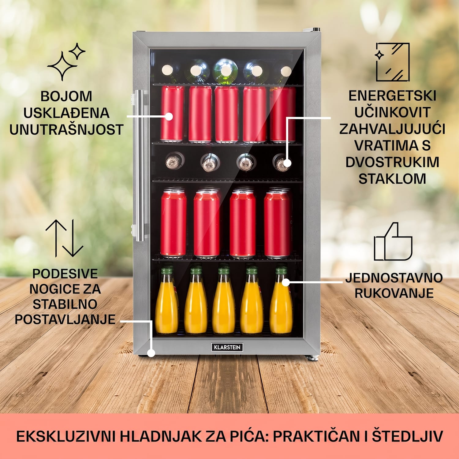 Beersafe 3XL, hladnjak za piće, 98 l, 4 police, 7 razina, crna boja 98 Ltr | Crna | Srebro