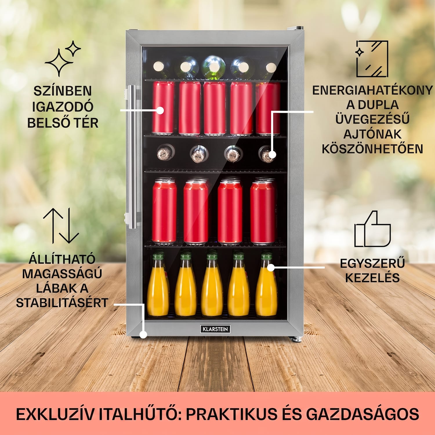 Beersafe 3XL, hűtőszekrény, 98 liter, 4 csúsztatható polc, 7 szint, fekete 98 Ltr | Fekete | Ezüst